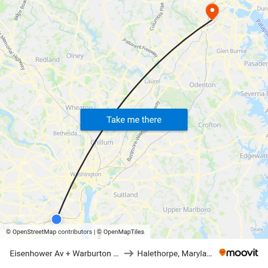 Eisenhower Av + Warburton St to Halethorpe, Maryland map