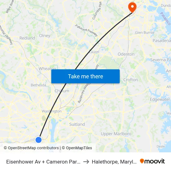Eisenhower Av + Cameron Parke Pl to Halethorpe, Maryland map