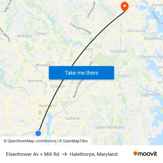 Eisenhower Av + Mill Rd to Halethorpe, Maryland map