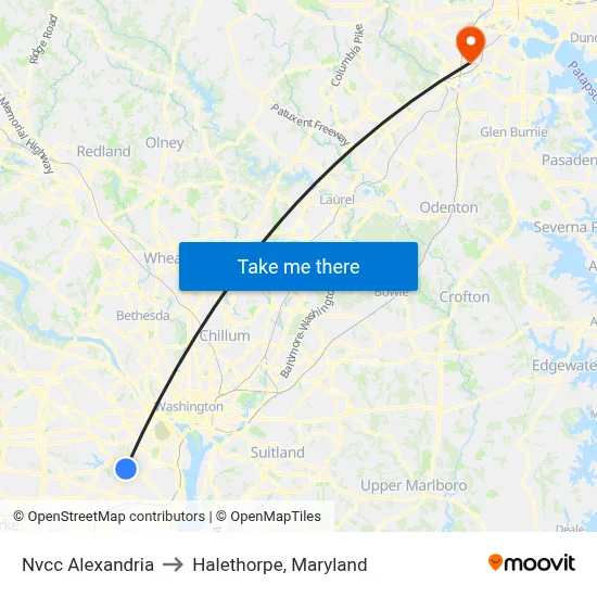 Nvcc Alexandria to Halethorpe, Maryland map