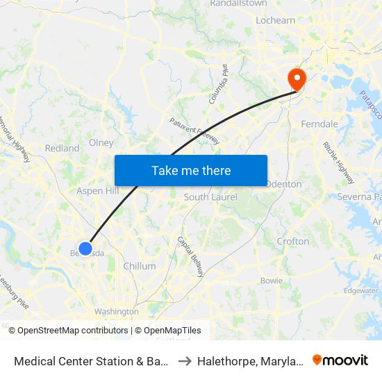 Medical Center Station & Bay D to Halethorpe, Maryland map