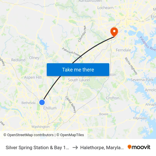 Silver Spring Station  & Bay 112 to Halethorpe, Maryland map