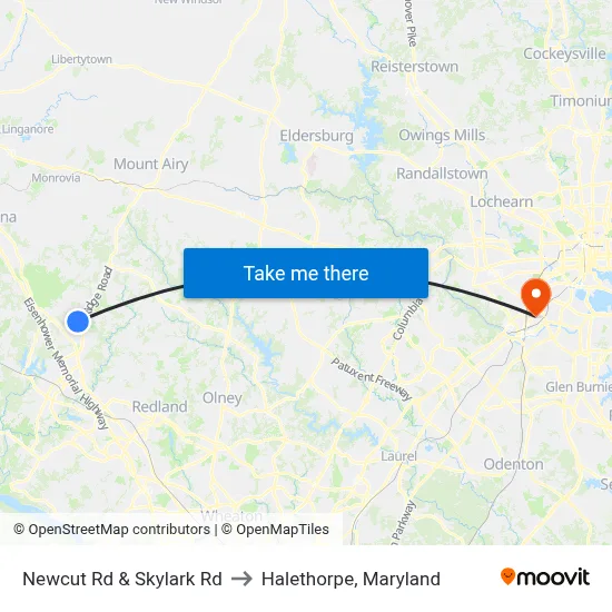 Newcut Rd & Skylark Rd to Halethorpe, Maryland map