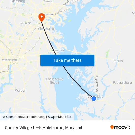 Conifer Village I to Halethorpe, Maryland map