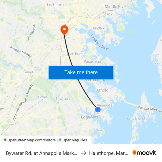 Bywater Rd. at Annapolis Marketplace to Halethorpe, Maryland map
