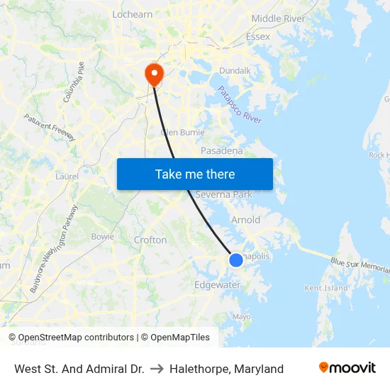 West St. And Admiral Dr. to Halethorpe, Maryland map