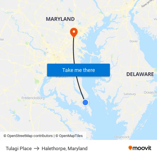 Tulagi Place to Halethorpe, Maryland map
