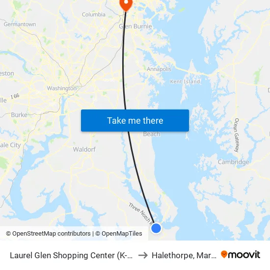 Laurel Glen Shopping Center (K-Mart) Nb to Halethorpe, Maryland map