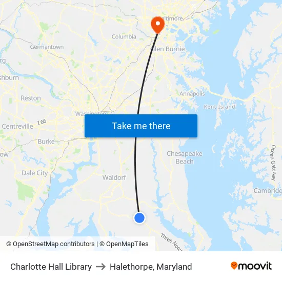 Charlotte Hall Library to Halethorpe, Maryland map
