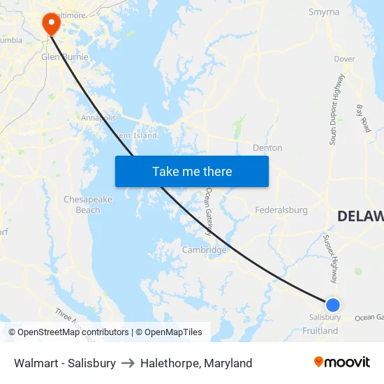 Walmart - Salisbury to Halethorpe, Maryland map