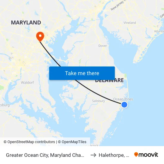 Greater Ocean City, Maryland Chamber Of Commerce to Halethorpe, Maryland map