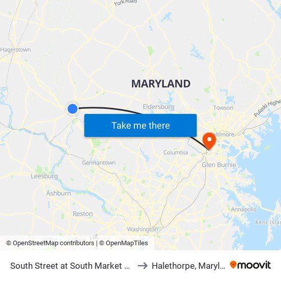 South Street at South Market Street to Halethorpe, Maryland map