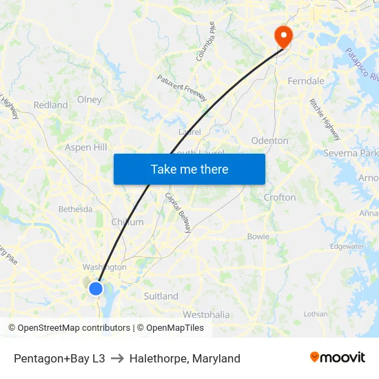 Pentagon+Bay L3 to Halethorpe, Maryland map