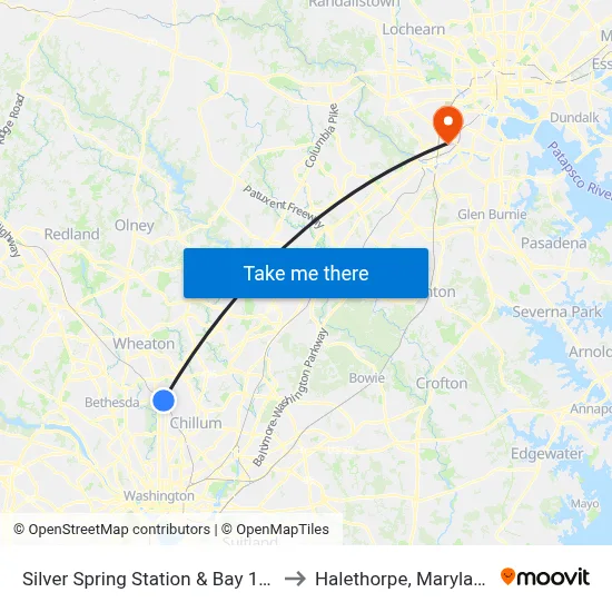 Silver Spring Station & Bay 108 to Halethorpe, Maryland map