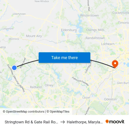 Stringtown Rd & Gate Rail Road to Halethorpe, Maryland map