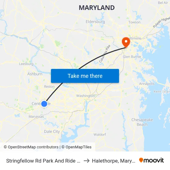 Stringfellow Rd Park And Ride Bay B to Halethorpe, Maryland map