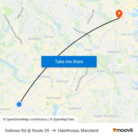 Gallows Rd @ Route 29 to Halethorpe, Maryland map
