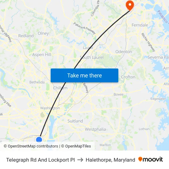 Telegraph Rd @ Franconia Rd to Halethorpe, Maryland map