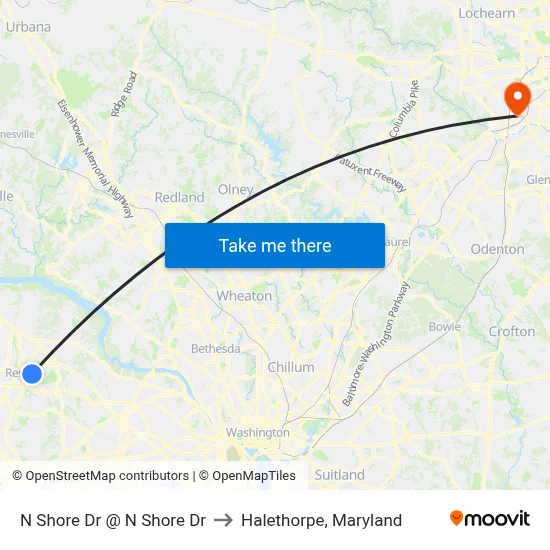 N Shore Dr @ N Shore Dr to Halethorpe, Maryland map