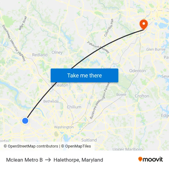 Mclean Metro B to Halethorpe, Maryland map