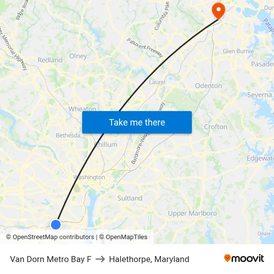 Van Dorn Metro Bay F to Halethorpe, Maryland map