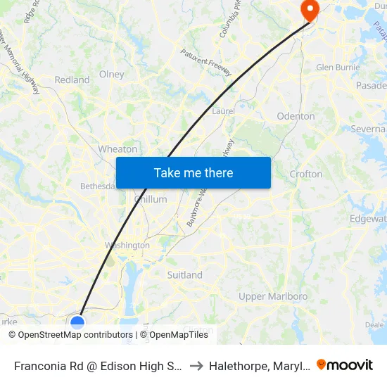 Franconia Rd @ Edison High School to Halethorpe, Maryland map