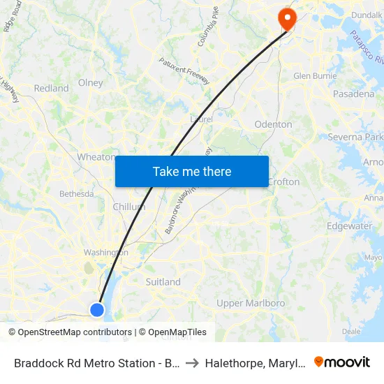 Braddock Rd Metro Station - Bay D to Halethorpe, Maryland map