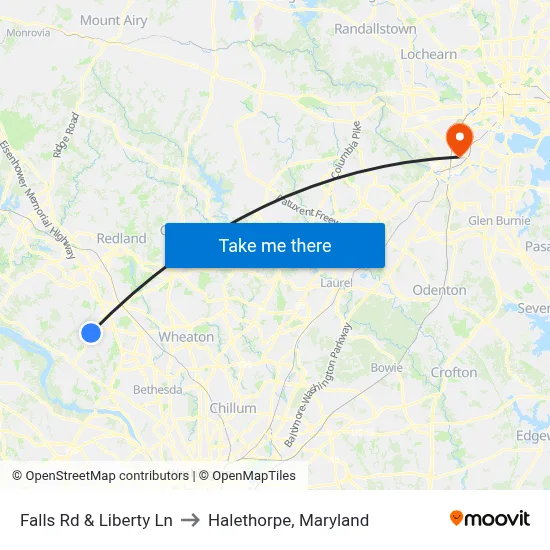 Falls Rd & Liberty Ln to Halethorpe, Maryland map