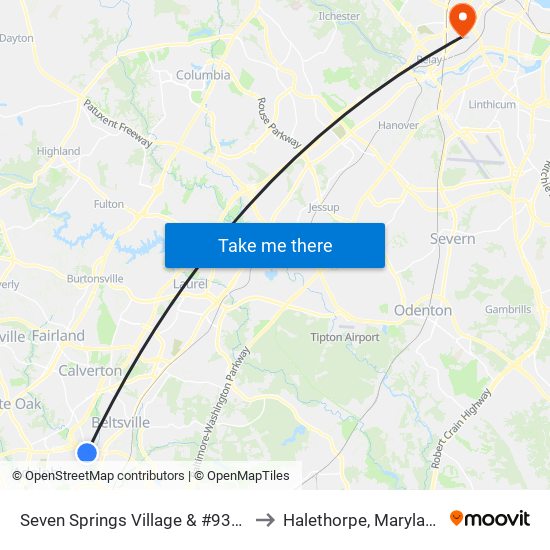 Seven Springs Village & #9308 to Halethorpe, Maryland map