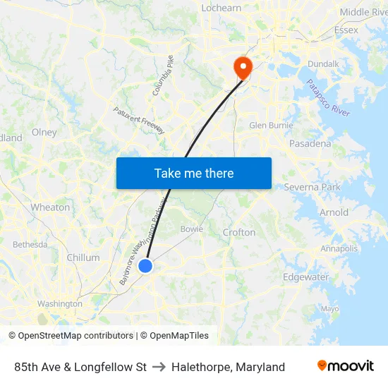 85th Ave & Longfellow St to Halethorpe, Maryland map