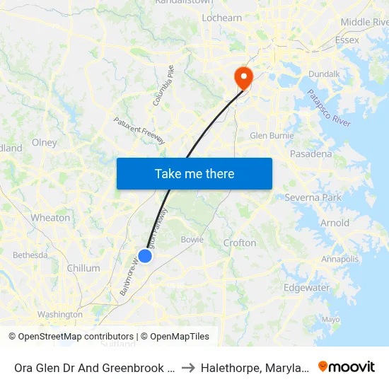Ora Glen Dr And Greenbrook Dr to Halethorpe, Maryland map