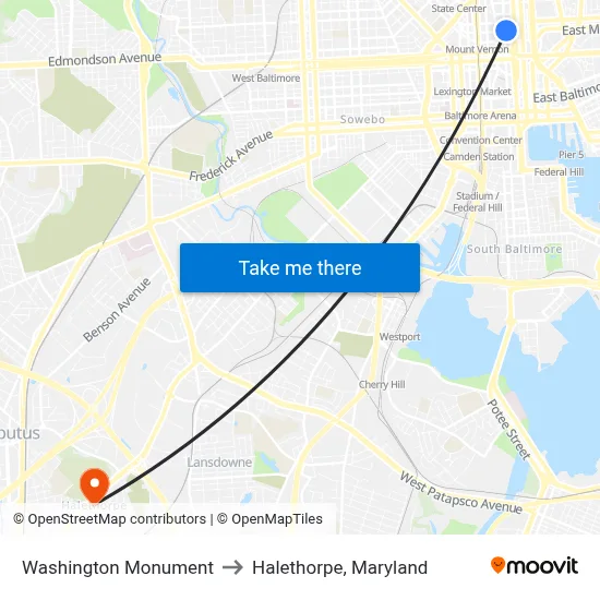 Washington Monument to Halethorpe, Maryland map