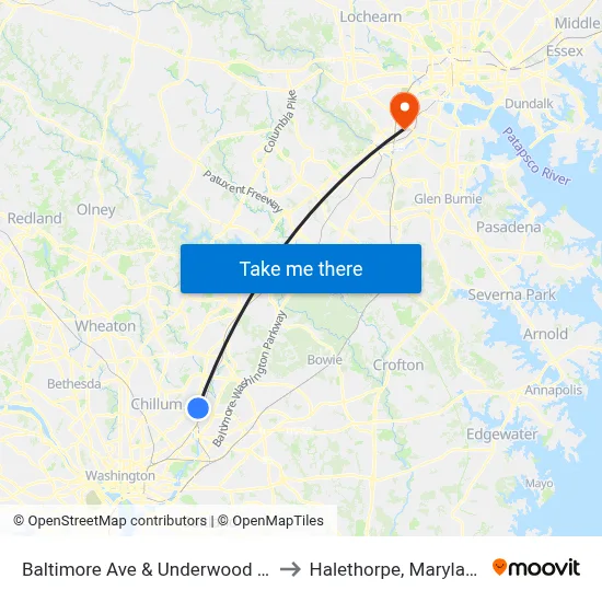 Baltimore Ave & Underwood St to Halethorpe, Maryland map