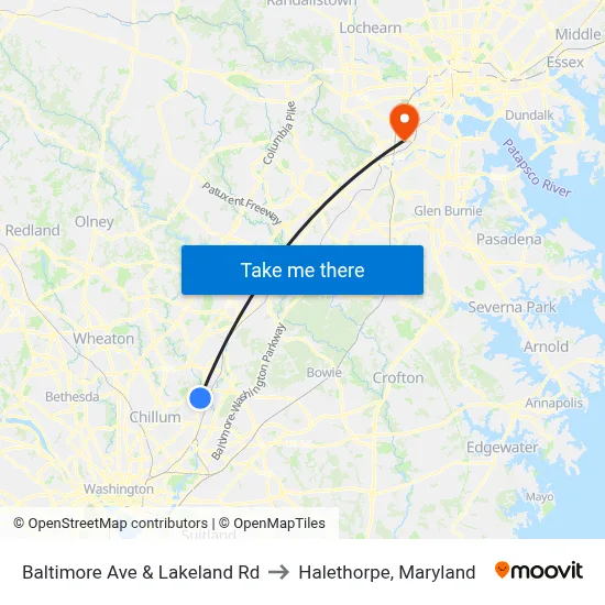 Baltimore Ave & Lakeland Rd to Halethorpe, Maryland map