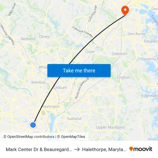 Mark Center Dr & Beauregard St to Halethorpe, Maryland map