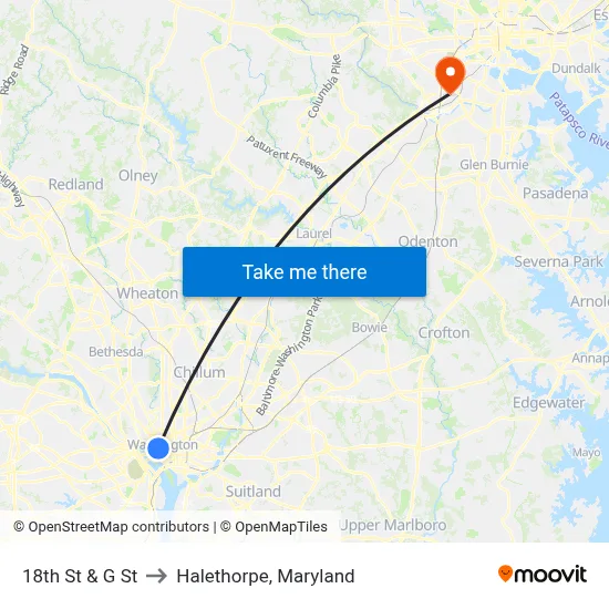 18th St & G St to Halethorpe, Maryland map