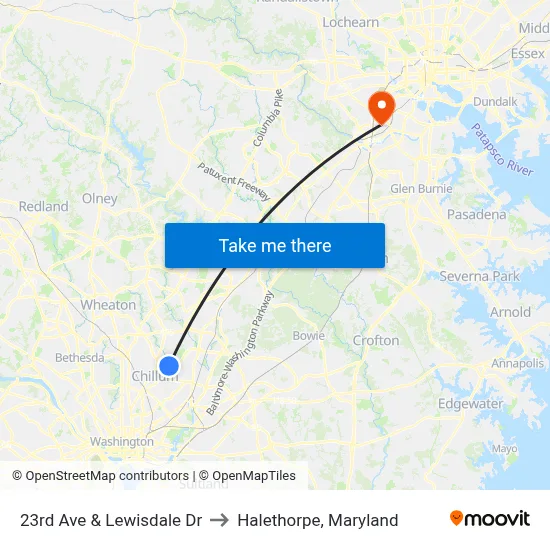 23rd Ave & Lewisdale Dr to Halethorpe, Maryland map