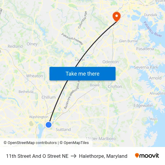 11th Street And O Street NE to Halethorpe, Maryland map