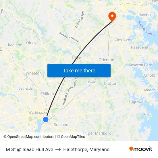 M St @ Isaac Hull Ave to Halethorpe, Maryland map