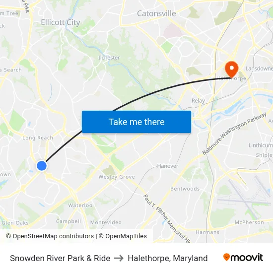 Snowden River Park & Ride to Halethorpe, Maryland map