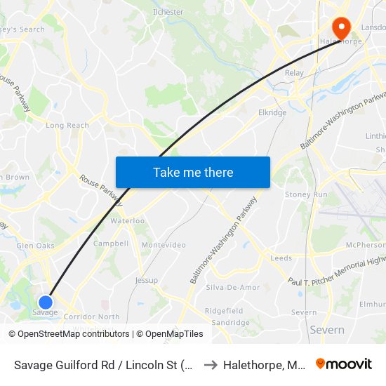 Savage Guilford Rd / Lincoln St (Southbound) to Halethorpe, Maryland map