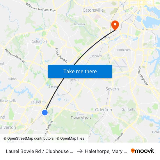 Laurel Bowie Rd / Clubhouse Blvd to Halethorpe, Maryland map