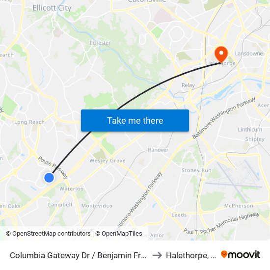 Columbia Gateway Dr / Benjamin Franklin Dr (Southbound) to Halethorpe, Maryland map