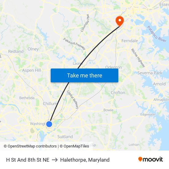 H St And 8th St NE to Halethorpe, Maryland map