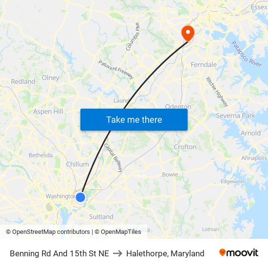 Benning Rd And 15th St NE to Halethorpe, Maryland map