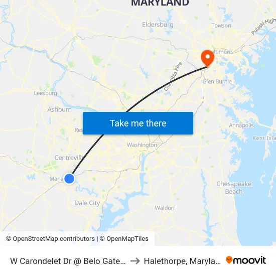W Carondelet Dr @ Belo Gate Dr to Halethorpe, Maryland map