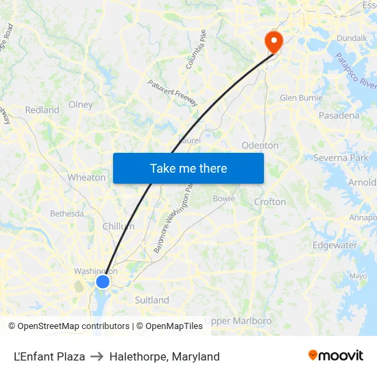 L'Enfant Plaza to Halethorpe, Maryland map