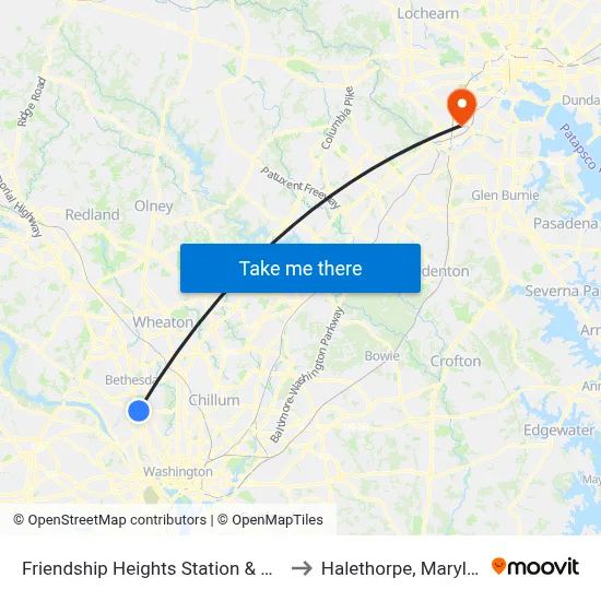 Friendship Heights Station & Bay E to Halethorpe, Maryland map