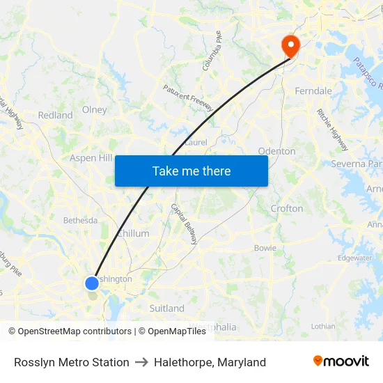 Rosslyn Metro Station to Halethorpe, Maryland map