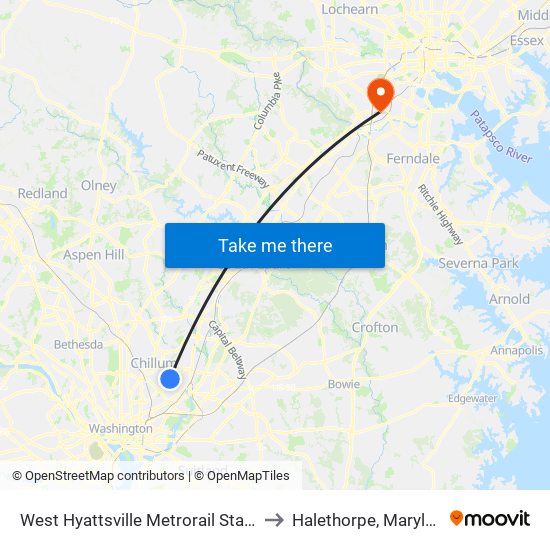 West Hyattsville Metrorail Station to Halethorpe, Maryland map